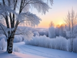 Serene Winter Sunrise Over Snowy Landscape