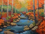 Autumn forest with a small river