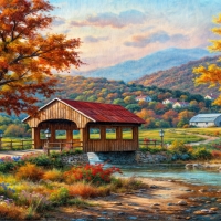 Covered bridge in the fall