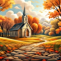 Country church in autumn