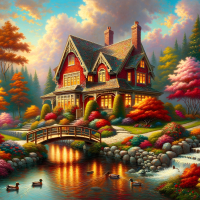 Autumn tranquility with a cozy house