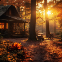 Sunrise over a forest landscape with autumn foliage