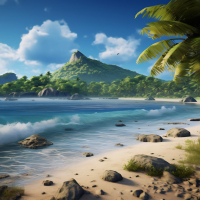 Tropical paradises with palm fringed beach