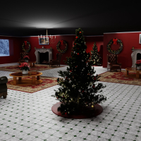 Large Room Decorated for Christmas