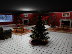 Large Room Decorated for Christmas