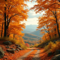 Tranquil Autumn Landscape with Golden Trees and Dirt Path