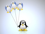 tux penguin playing with balloons