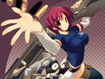 brown_eyes-cat-colorful_dot-gun-red_hair-short_hair-skintight-skirt-smile-tagme-tatsuki_amaduyu-thighhi