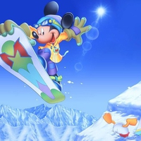 mickey snow boarding