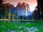Yosemite Impressive Mountains Over a Marsh Formed by the Merced River