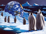 penquins in space art by William Schimmel