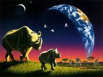 rhino and calf art by William Schimmel