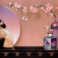 painting of cat sitting  colors soft