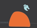 Blue man jumping of an orange hill