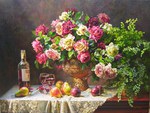 Wine, fruit and roses