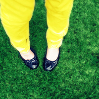 Yellow Pants And Black Bow Flats