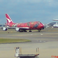 Qantas's Boeing 747-438ER 'Wunala Dreaming' as seen from Heathrow Airport airfield.