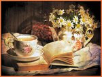 tea, book and daisy