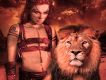 Warrior girl and lion