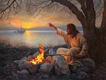 Jesus prepares a fish