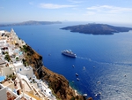 View of Caldera (island of Volcano and Aegean Sea) from Fira,Santorini.