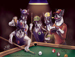 Dogs playing pool