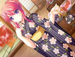 pink hair anime girl in kimono