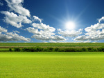 The sun over a green field