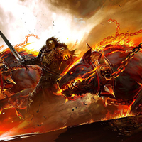 The soldier with a sword and dogs of a hell