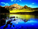 Lake, Forest, Mountain and Sky