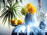 Still life -yellow roses and lemons