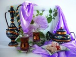 Arrangement with Oriental tea  pots