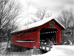red bridge with wreath