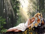 Beautiful Woman with Beautiful Tiger