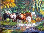 Caballos cruzando el rio, by Vinicio Castillo