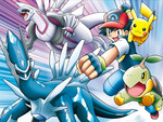 Ash and Co. With Dialga and Palkia
