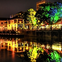 Colorful lights near the canal