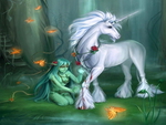 Unicorn in dark forest