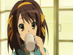 haruhi with coffee