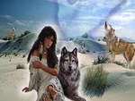 Woman Sitting In Peace With Her Wolf