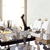 Anime girl with cats